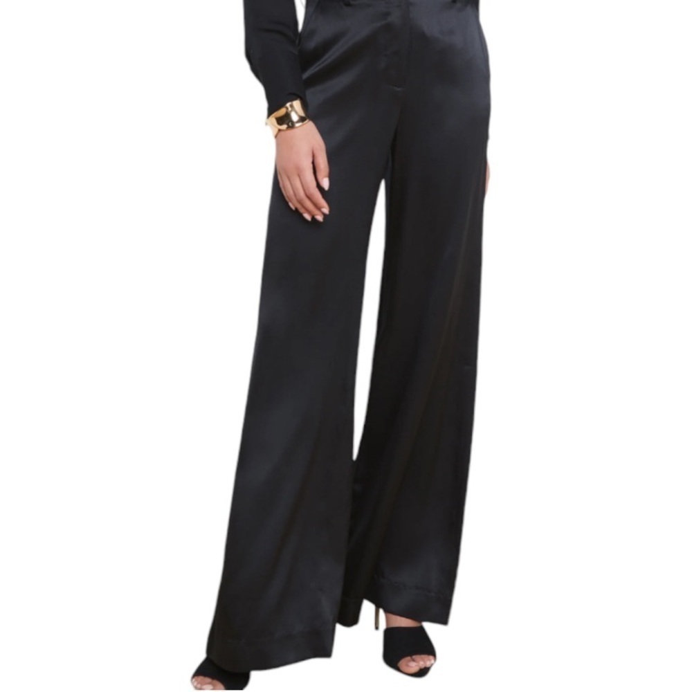Mable the Label Silky Trouser Pants Wide Leg Satin High Rise Black Size L NWOT
